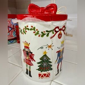 Nutcracker Ceramic Cookie Jar - Christmas Red and White
